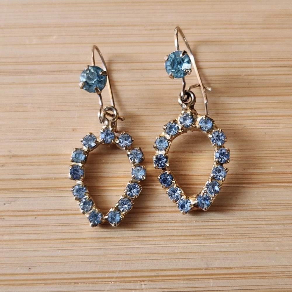 Vintage Blue Rhinestone Horseshoe Earrings